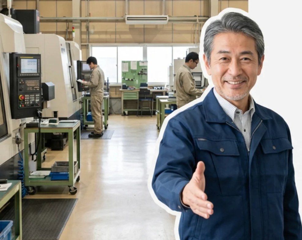 イメージ写真：工場で経験豊富な人材が迎え入れる様子